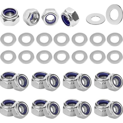 50 Pièces Ecrou M4 Inox, M4 Nylstop Écrous et Rondelles, Ecrous Frein Hexagonal de Blocage, pour Vis, Boulons Filetés et Tiges Filetées (1/5)