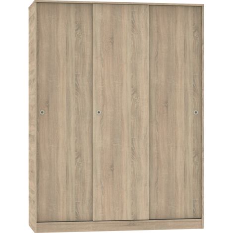 Armario ropero 3 puertas correderas Tibet acabado roble cambrian, 200 cm(alto)150 cm(ancho)55 cm(fondo)