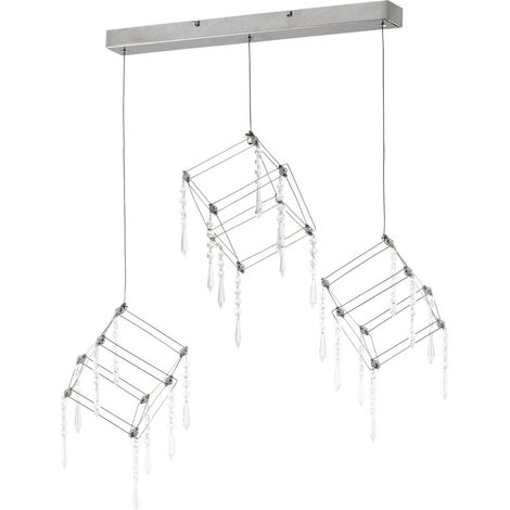 Suspension LED Design Géométrique en Métal Chrome et Cristal pour Salon et Bureau 80 cm - PANGIVO (1/5)