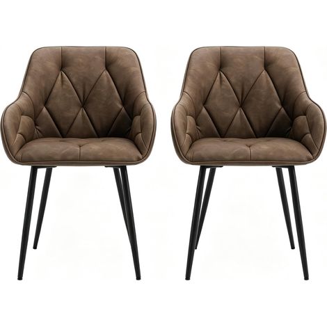 Set di 2 sedie da pranzo imbottite con braccioli in similpelle marrone scuro 45,5x45x83,5 cm (1/5)