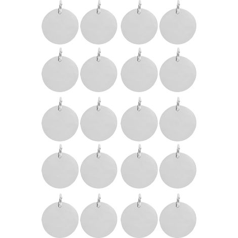 20 pièces pendentifs d'étiquette ronde de 20 mm, adaptés pour imprimante H2D, vierges de gravure en acier inoxydable avec anneaux de suspension pour l'artisanat (1/5)