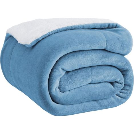 – Couverture en laine bleu-vert 50x60 pouces – flanelle de velours et polaire douce – épaisse et chaude pour toute la famille (1/4)