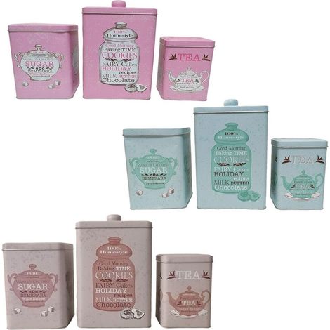 Set 3 barattoli in latta con coperchio per sale tea biscotti rosa verde beige per alimenti - colorigenerali: BEIGE (1/4)