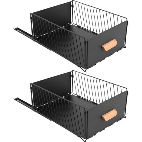 Lot de 2 tiroirs coulissants, tiroirs à glissière, sans perçage, tiroirs extensibles, rangement pour armoires de cuisine, convient à la salle de bains, 30 x 40–60 x 17 cm, noir (1/5)