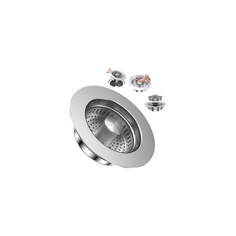 Filtro e tappo a scomparsa per lavello. Accessorio in acciaio inox con cestello anti-intasamento per lavello da cucina (diametro 75-86 mm). (1/5)