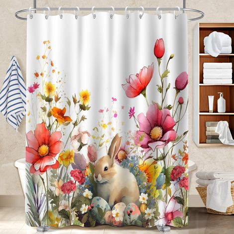Rideau de bain 180x180 avec anneaux voile de douche pour baignoire asymétrique (1/5)