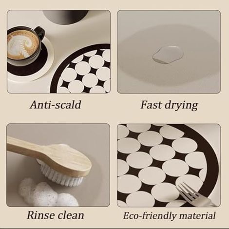 Ensemble de 4 sous-verres ronds, design géométrique simple, antidérapants et absorbants, en similicuir résistant, pour tasses à café (14 x 14 cm), décoration de table basse (1/3)