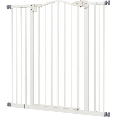 Barrière de sécurité pour chien extensible 74-100 cm fermeture automatique fixation par pression sans percer blanc