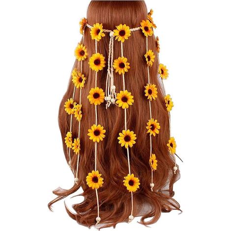 bandeau De Cheveux De Tournesol Hippie Bandeau De Cheveux Couronne De Fleurs, Perles De Tournesol Ajuster Fleur Chapeaux Bandeau Chapeaux Dcoratio (1/5)