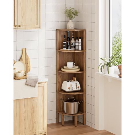 5 Tier Plant Shelf Corner Shelf Living Room Office Bedroom 50 x 29 x 29 cm Walnut (1/5)