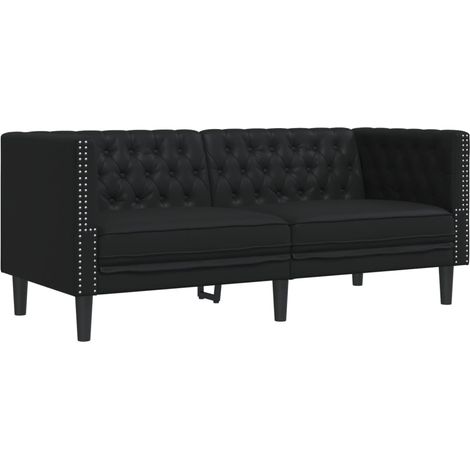 Canapé  Sofa à 2 places Chesterfield noir similicuir