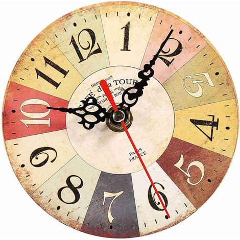 Antique round MDF wall clock, European creative artistic style, decoration for home and office, 1 piece, 2 (1/5)