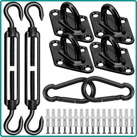 Kit de fixation de voile d'ombrage - 40 pièces - En acier inoxydable 304 - Très résistant - Pour installation d'auvents de jardin - Triangulaire, rectangulaire et carré (M6 noir) (1/5)
