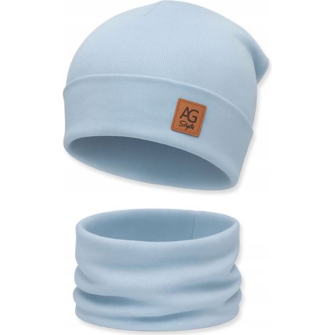 Set composto da cappello e scaldacollo per uomo e donna, a due strati, colore blu caldo. (1/5)