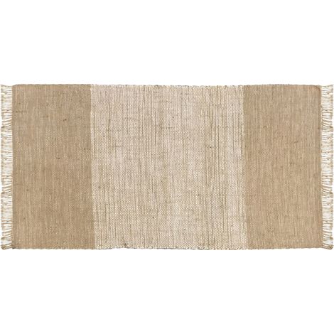 Tapis déco rectangle 60x120cm en jute et coton – Épaisseur 0,6cm – Motif rayé beige et blanc – Label STANDARD 100 by OEKO-TEX® – Future Home