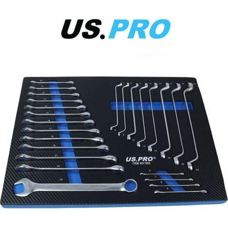 US PRO SPANNER SET 25PC COMBINATION METRIC 6-24MM WRENCH RING SET IN FOAM 7603