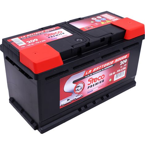 Stecopower – Batterie voiture 12V 100Ah 920A – SKU 209 – Disposition des pôles + à droite – Garantie 2 ans