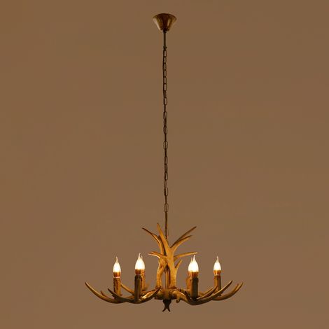YISSALE-6‑flammiger Geweih‑Kronleuchter mit verstellbaren Armen - Deckenleuchte mit Beleuchtungsfläche 53–107 ft², geeignet für Wohnzimmer, Esszimmer, Café, Restaurant & Hotel (1/5)
