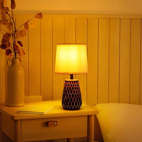 Lampe en Céramique Marron Dégradée – Douille E14, Style Rustique pour Ambiances Cosy, Élégance Naturelle et Douceur pour Décoration Intérieure (1/2)