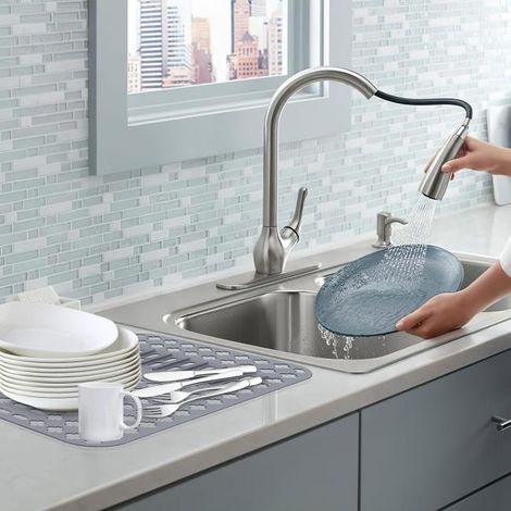 Tappetino scolapiatti in silicone, tappetino scolapiatti pieghevole in silicone per lavello da cucina, 40 x 29 x 0,7 cm (1/4)