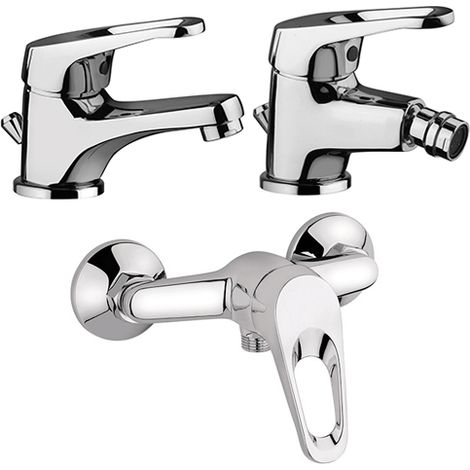 Set Rubinetti Piralla per lavabo e bidet con scarico automatico e doccia esterno serie Naomi cromato (1/5)