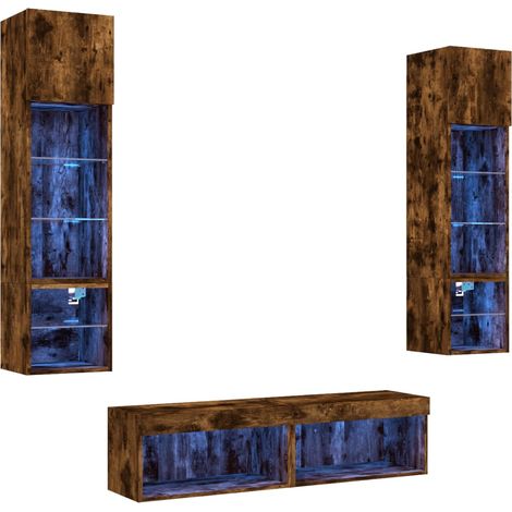 vidaXL Mobili TV a Muro con LED 6pz Rovere Fumo in Legno Multistrato (1/5)