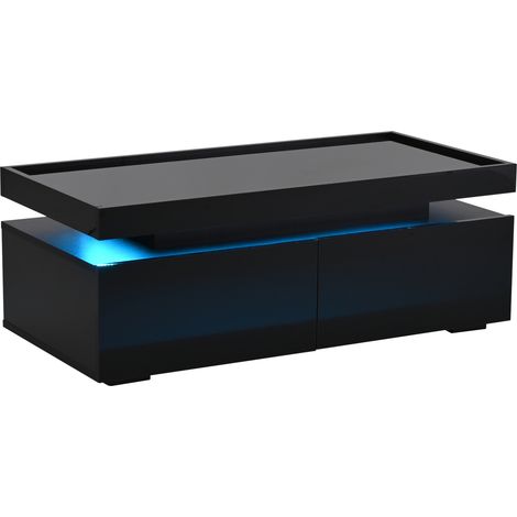Mesa de centro negra 95 x 45 x 35 cm con LED y 2 cajones HOMVRA (1/5)