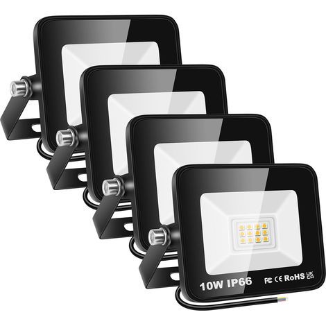 4 Pièces 10W Projecteurs LED Extérieur,1000lm Eclairage de Sécurité Spot LED Extérieur,6000K Blanc étanche Lumineuse Lampe pour Entrepôt Garage Jardin Stade Arrière-cour,175V-260V IP66 (1/5)