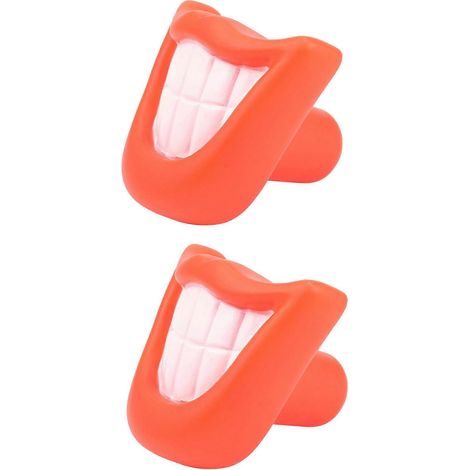 Lot de 2 jouets amusants pour chiots à mâcher, avec des sons de couinement, des rires et un grand sourire (lèvres et dents), rouge. (1/5)