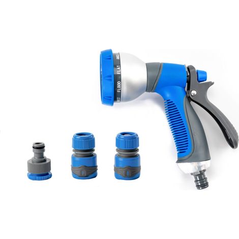 Pistolet d'arrosage et nettoyage 9 jets Kit complet avec raccords d'arrosage soft touch Ergonomique et polyvalent Noir et bleu TRENDYFLAIR (1/5)