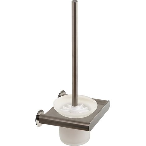 Escobillero de Pared con Vaso de Cristal para Baño Inox Cepillado (1/2)
