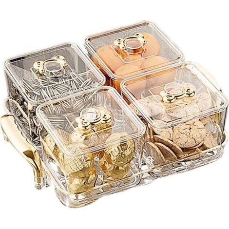 Piatto da portata diviso,Scatola portaoggetti,Ciotola per caramelle,Con coperchio removibile,Design a 4 scomparti,26,7 x 20 x 8,8 cm (1/5)
