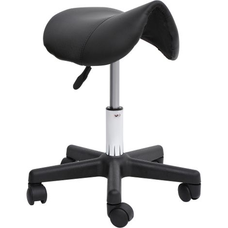 Rollhocker réglable en hauteur, fauteuil pivotant avec roulettes, canapé tournant en cuir synthétique noir, idéal pour salons de coiffure et bureaux (1/5)