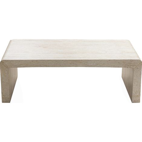 Drawer – Table basse rectangulaire effet travertin 120x55cm – Fibre de verre et polyciment – Extérieur couvert – Style bohème moderne (1/5)