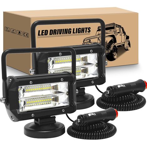 2Pcs 5 pouces 13 cm 72W feux de travail aimanté, phare de travail led 12V 24V avec base magnétique feu antibrouillard pour offroad Voiture camions SUV 4x4 tracteur, 6000K led floodlights (1/5)