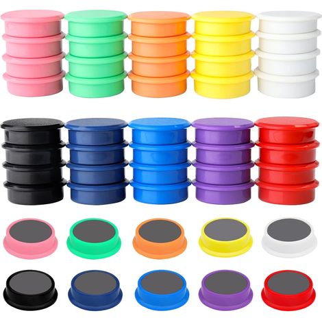 Aimant Puissant - Lot de 50 Magnets Ronds Multicolores pour Frigo, Tableau Magnétique et Calendrier - Aimants Colorés Aimants Tableau Magnétique, 10 Couleurs Petits Aimant pour Bureau, École (1/5)