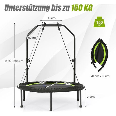 Mini trampolino 101 cm con maniglia regolabile in altezza e 2 fasce di resistenza verdi