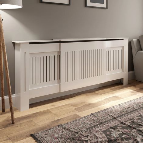 Radiator Cover Wall Cabinet Adjustable MDF Wood White Vertical Style Modern (1/4)