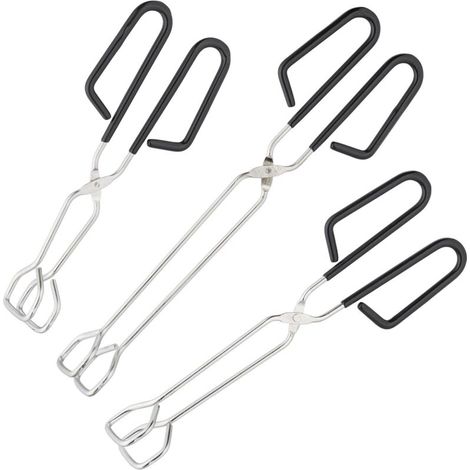 Pinces à barbecue, ensemble de 3 pièces, acier inoxydable, poignée antidérapante, pinces ciseaux, pour barbecue et utilisation en cuisine, 24, 29 et 33 cm, argent/noir. (1/5)