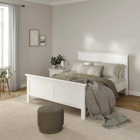 Dmora - Cama plaza y media Hermine, Sommier para dormitorio, Estructura de cama por habitación, Estructura del sostenedor del colchón, 213x172 h110 cm, Blanco (1/5)