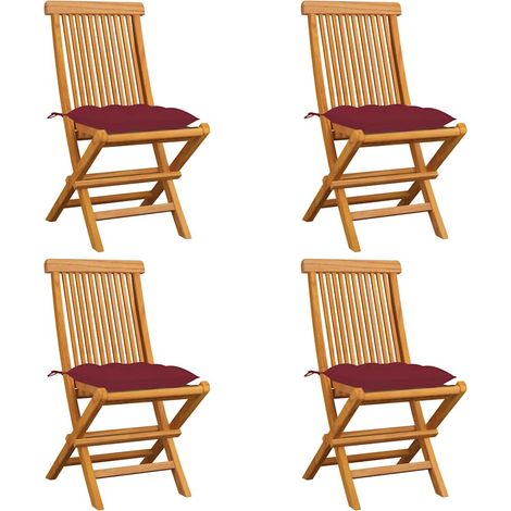 vidaXL Chaises pliantes avec coussins rouge vin, 4 pièces, en bois de teck massif (1/5)