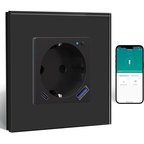 Steckdose mit USB C 20W Schnellladegerät mit Verbrauchsmessung,WLAN Steckdose Unterputz für Alexa/Google Home,Smart Steckdose mit Strommessung 16A,1 Fach Schwarz(Gateway Hub Bedarf) (1/5)