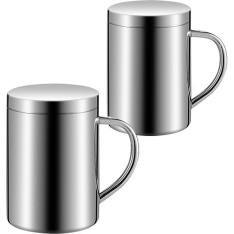 taza de café, acero inoxidable 304, doble pared, con tapa y asa, para acampar. (1/5)