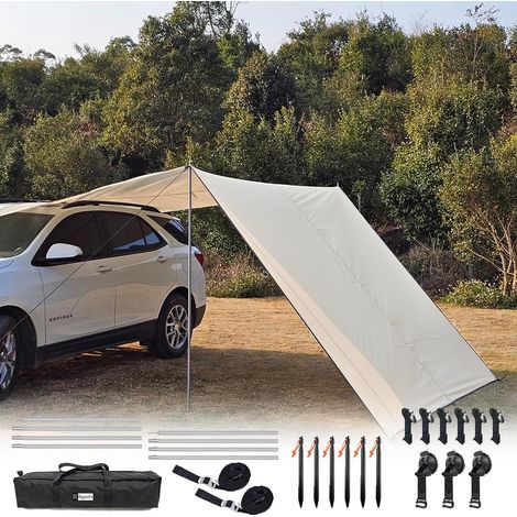 Auvent Voiture 3x5m SUV Tente de Hayon de Voiture Parois Latérales Auvent Tarp Tissu Polyester Imperméable UV50+ Ripstop Kaki (1/5)