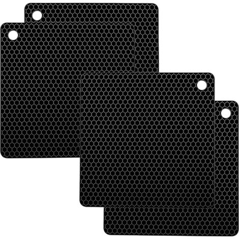 Dessous de plat silicone 230 °C 18 x 18 cm Structure nid d'abeille antidérapante noir (1/5)