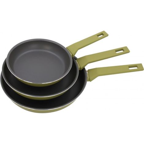 Lot de 3 poêles à frire en aluminium  Poêle verte compatible tous feux 20 cm - 24 cm - 28 cm  Revêtement antiadhésif (1/5)