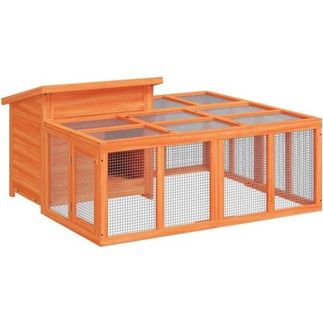 Cage à lapin marron, mesurant 144 x 123 x 67,5 cm, en bois de pin massif.