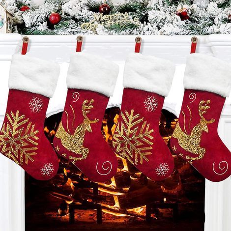 4pcs Chaussette De Nol, 44m Grande Chaussette De Noel Personnalis, Interieur Suspendre Pour Decoration Noel Sapin Fenetre, Sac Pochette Cadeau Pour En (1/5)