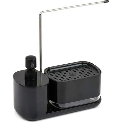 Dishwashing Liquid Dispenser with Sponge Holder, Kitchen Sink Sponge Holder, Black Sink Organizer with Dishwashing Liquid Container, Sponge Holder, Dishcloth Holder (1/4)