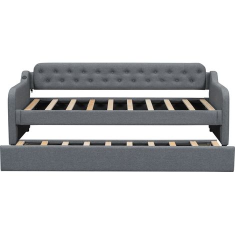 Tagesbett 90 x 200 cm mit ausziehbarem Ausziehbett und USB-Anschluss, grau (1/5)